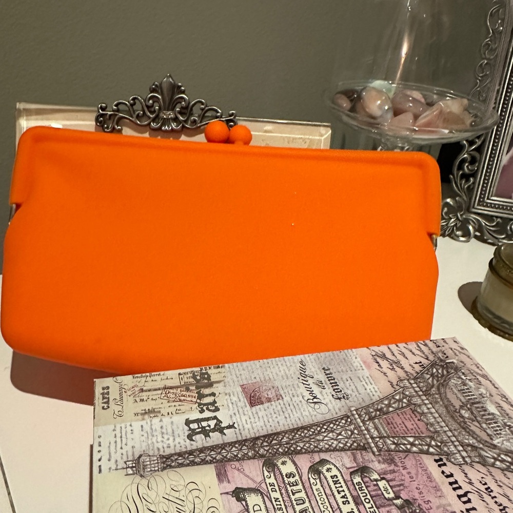 Bold Tangerine Hard-Case Wristlet Clutch